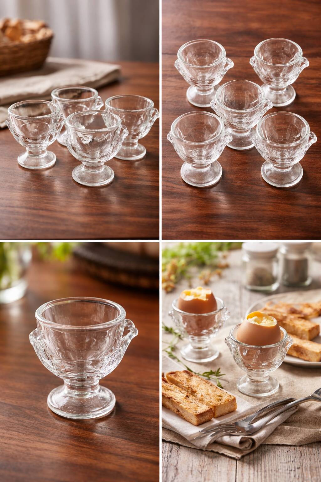 Set of 6 vintage moulded glass egg cups – very good condition