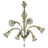 Lustre en verre de Murano vintage, couleur ambre, six lumières, design des années 1950.