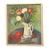 Huile sur toile originale suédoise – « Nature morte avec vase et fruits » – Signée