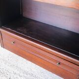 Vintage mahogany avocado bookcase with overhead glass doors circa 40's/50's