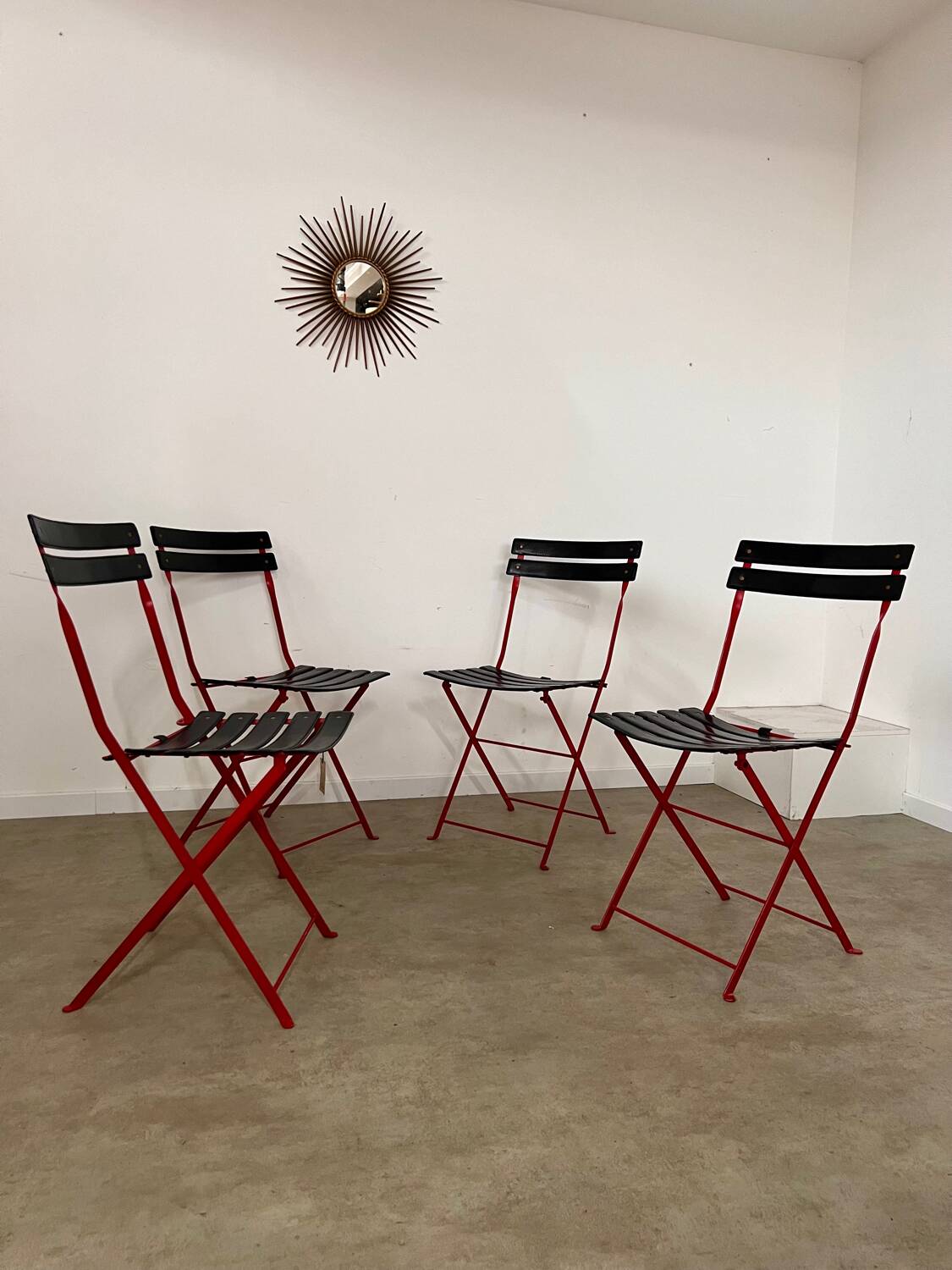 Set of 4 folding leather and metal chairs Italian design Zanuso for Zanotta Celestina vintage