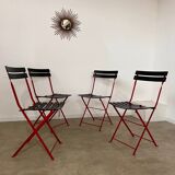 Set of 4 folding leather and metal chairs Italian design Zanuso for Zanotta Celestina vintage