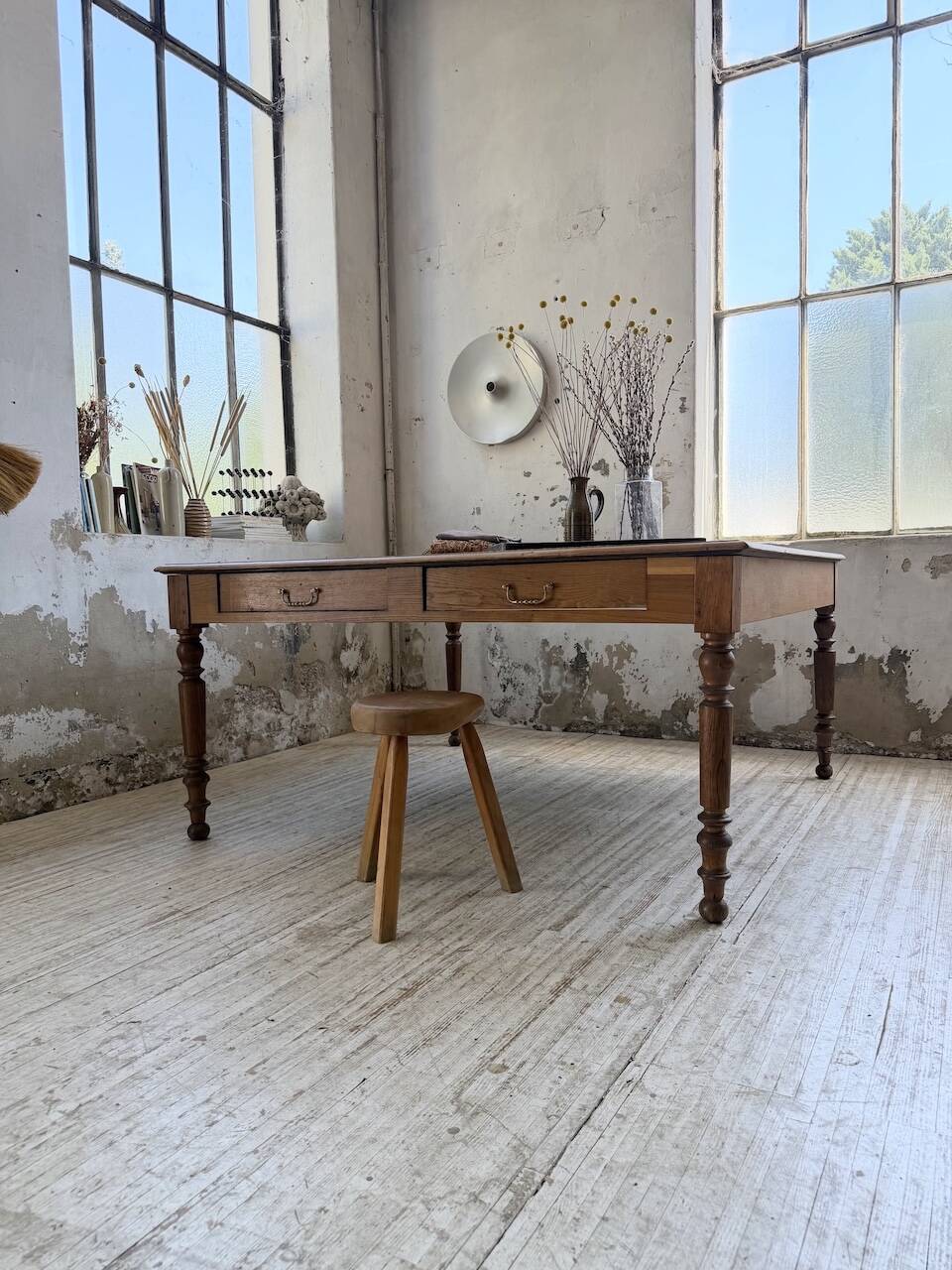 Grande table de ferme XL chêne « carrée » conférence 1950