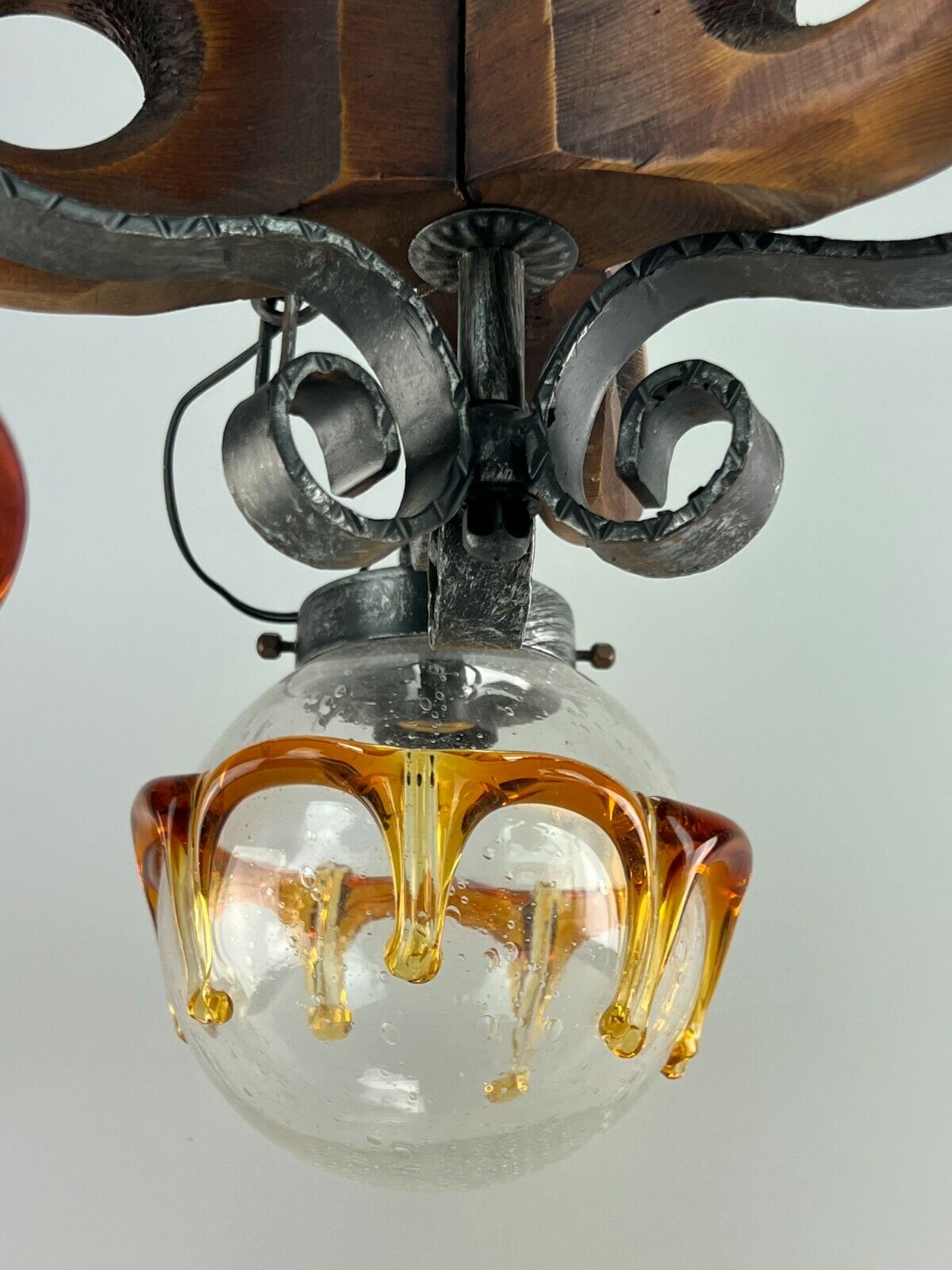 60s 70s Brutalist Ceiling Lamp Hanging Lamp Iron & Murano Glass 60s