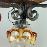 60s 70s Brutalist Ceiling Lamp Hanging Lamp Iron & Murano Glass 60s