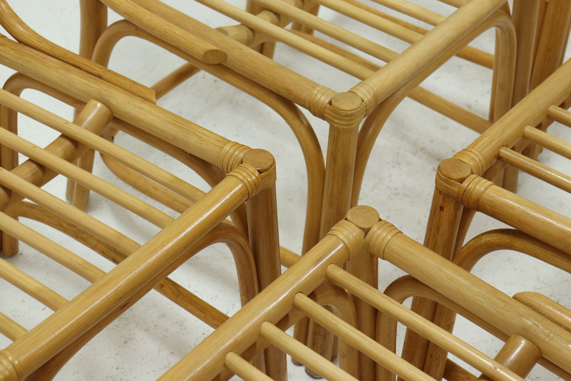 Set of 6 bamboo and webbing dining chairs 1970s