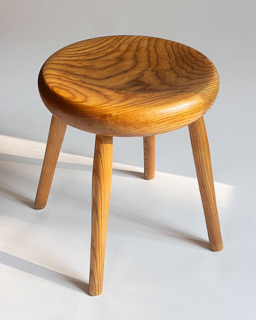 Tabouret de type berger en bois blond, Années 60