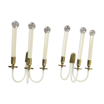 Set of 2 Original Brass Wall Lights Vereinigte Werkstätten München, Germany 1950