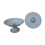 Compotier and plate painted porcelain Old Paris XIXth