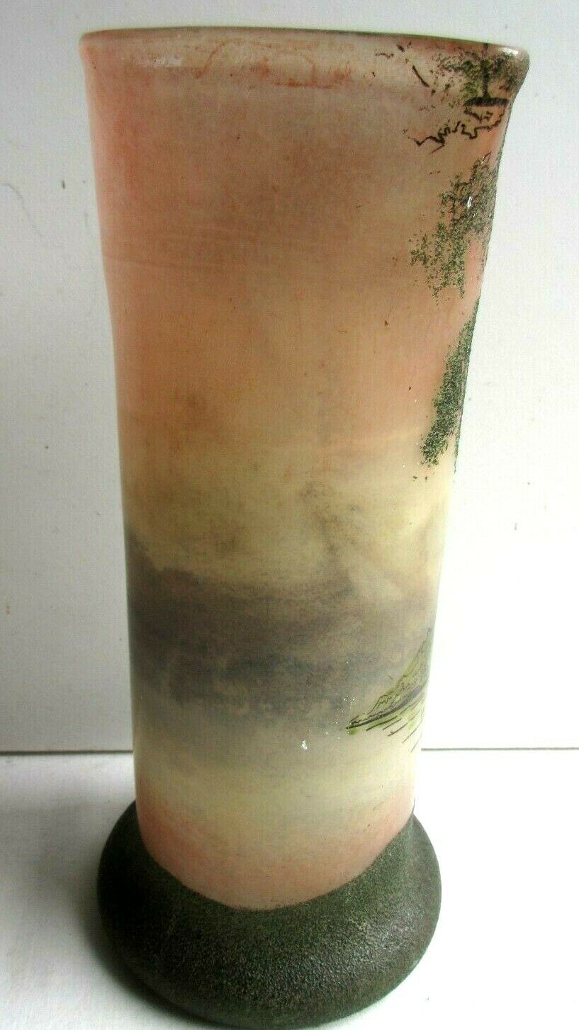 enamelled glass vase LEGRAS Lakescape, trees, Napoleon III boats