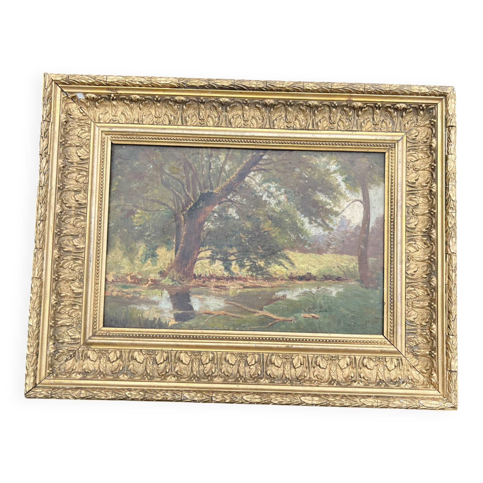 Impressionist Landscape Painting, A. Duval 1907 - Golden Frame