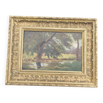 Impressionist Landscape Painting, A. Duval 1907 - Golden Frame