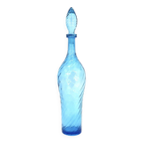 Empoli blue glass carafe with grooves, 60s bottle