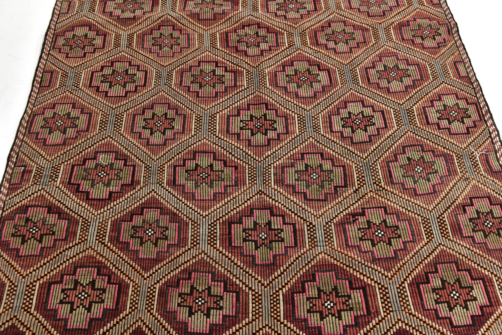 Burgundy & Red Stars Pattern Kilim Rug, 188x309Cm