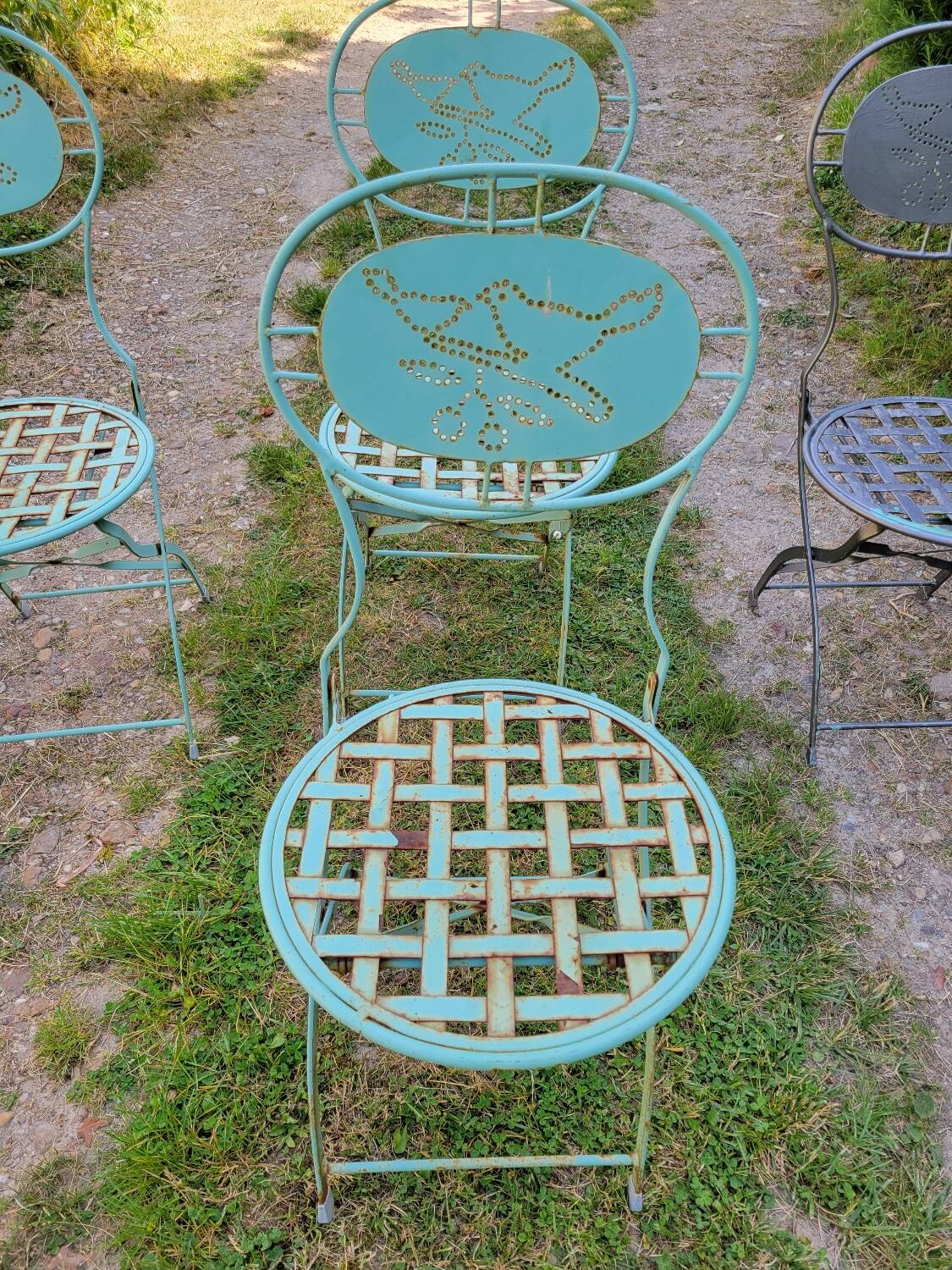 Wrought iron folding garden chairs