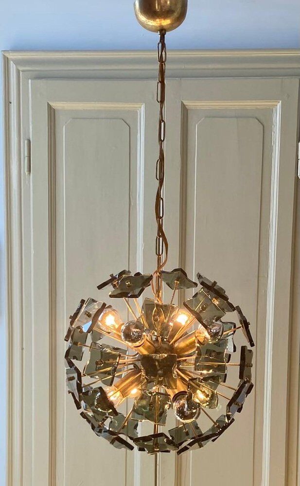 Italian sputnik murano glass smoked glass and metal, 1960s