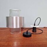 Scandinavian pendant light in grooved transparent glass and brushed aluminum, 1960