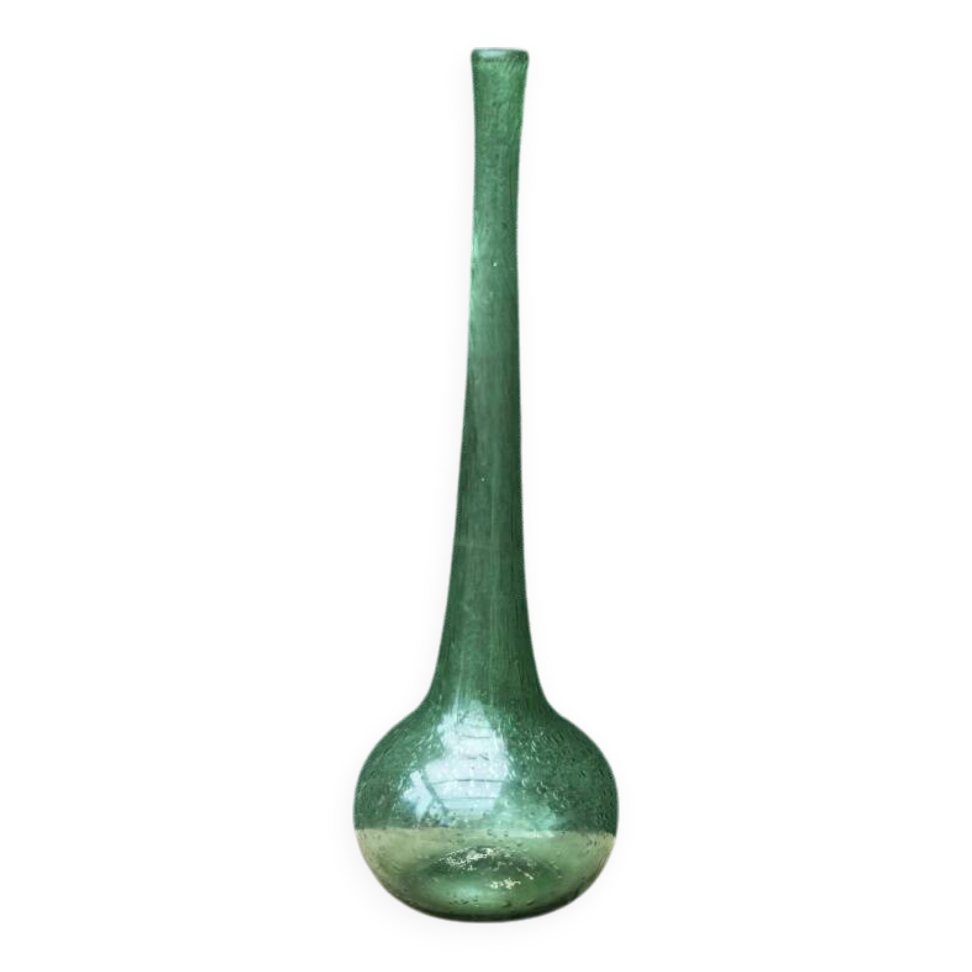 Single-flower vase in blown, bubbled glass, signed Biot