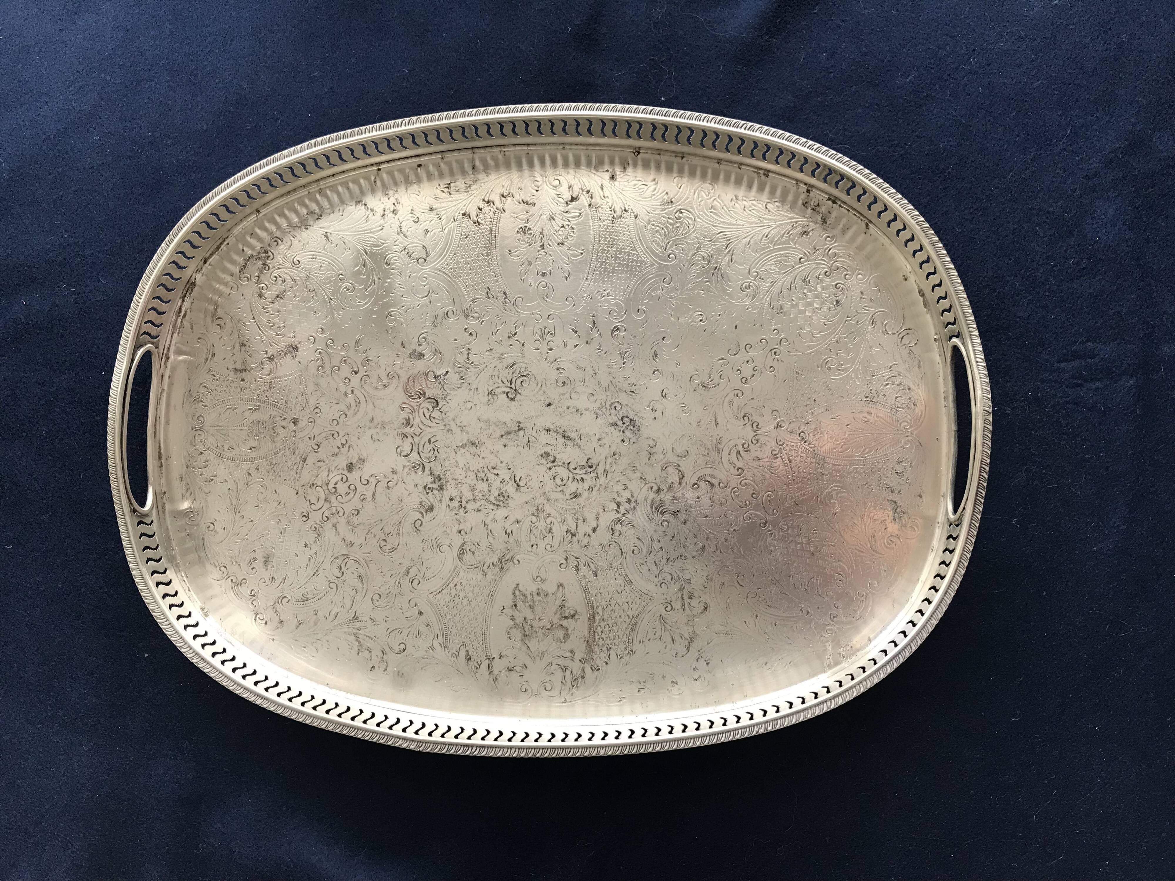 Silver metal serving tray