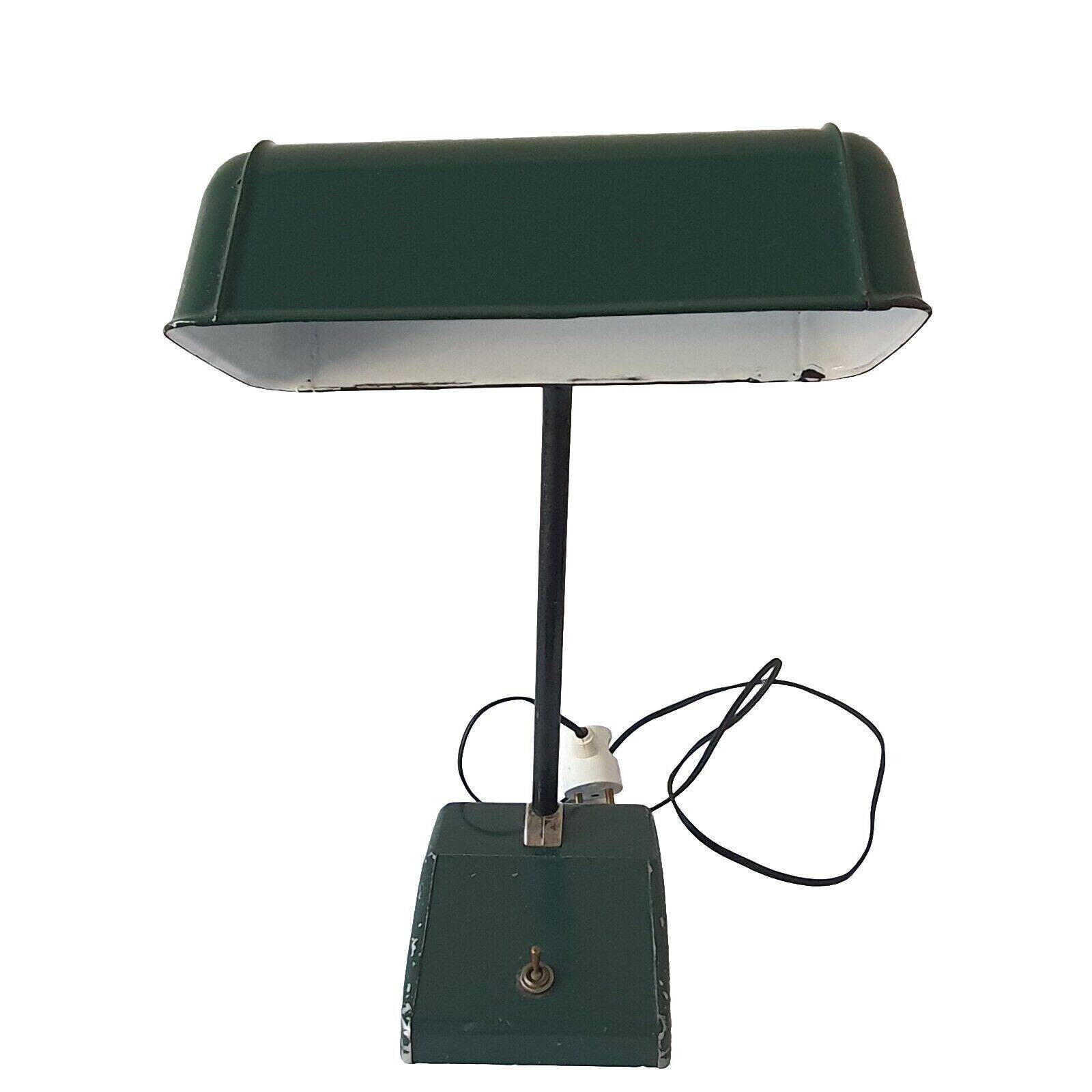 Old Vintage Functional Art Deco Green Enameled Industrial Desk Lamp