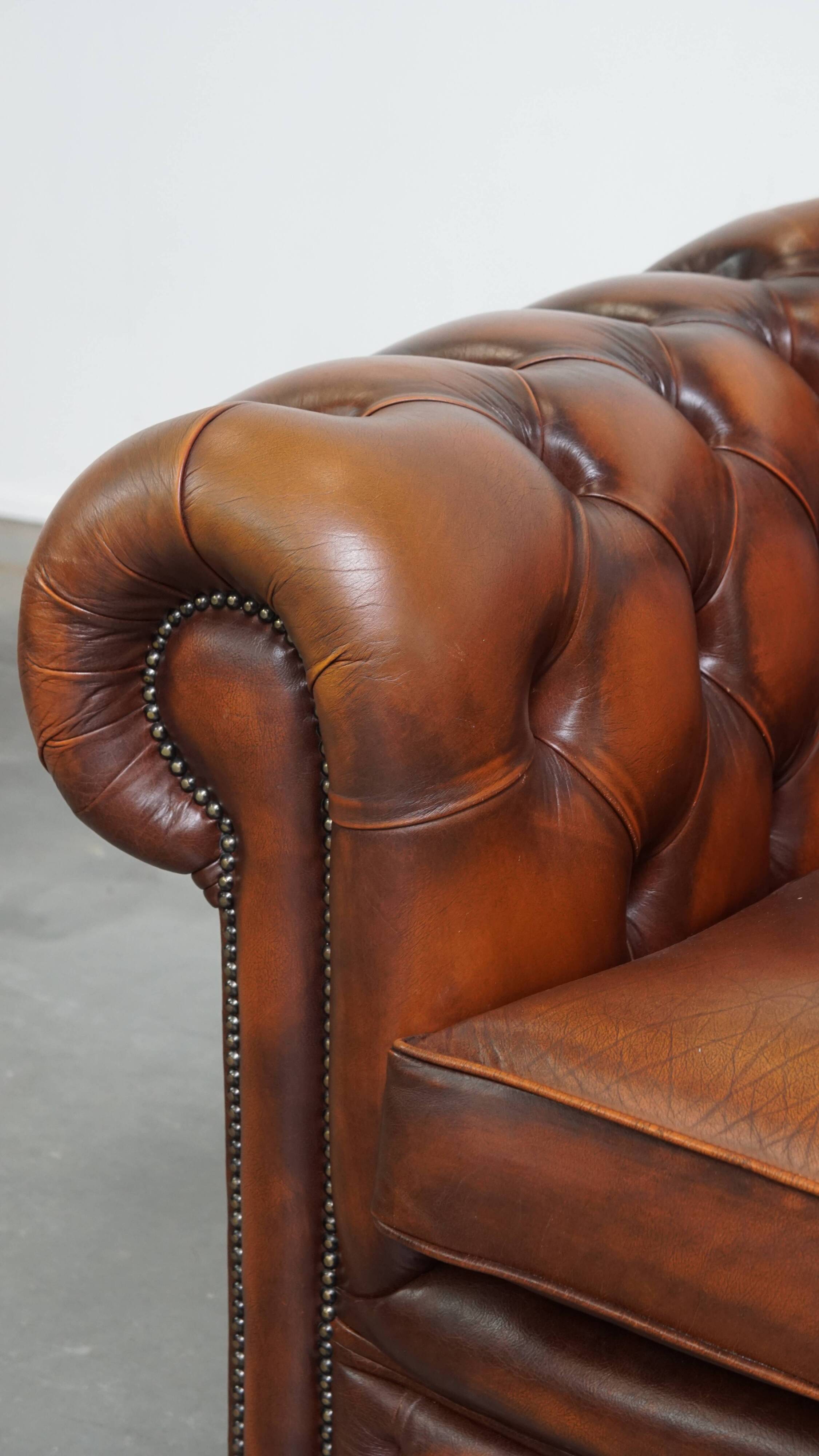Chesterfield 2.5 seater sofa in brown English cowhide leather