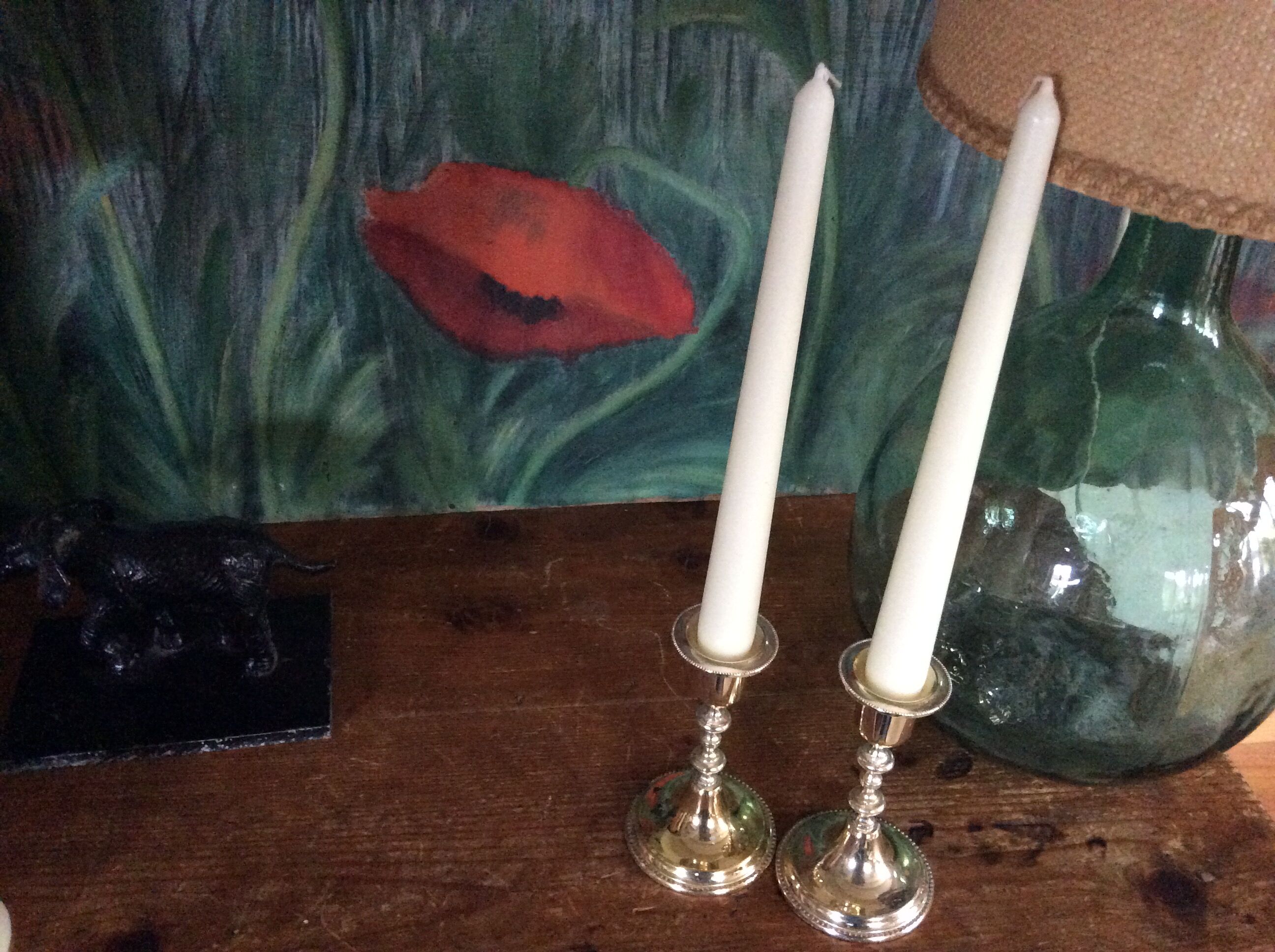 Pair of gold metal candle holders