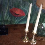 Pair of gold metal candle holders