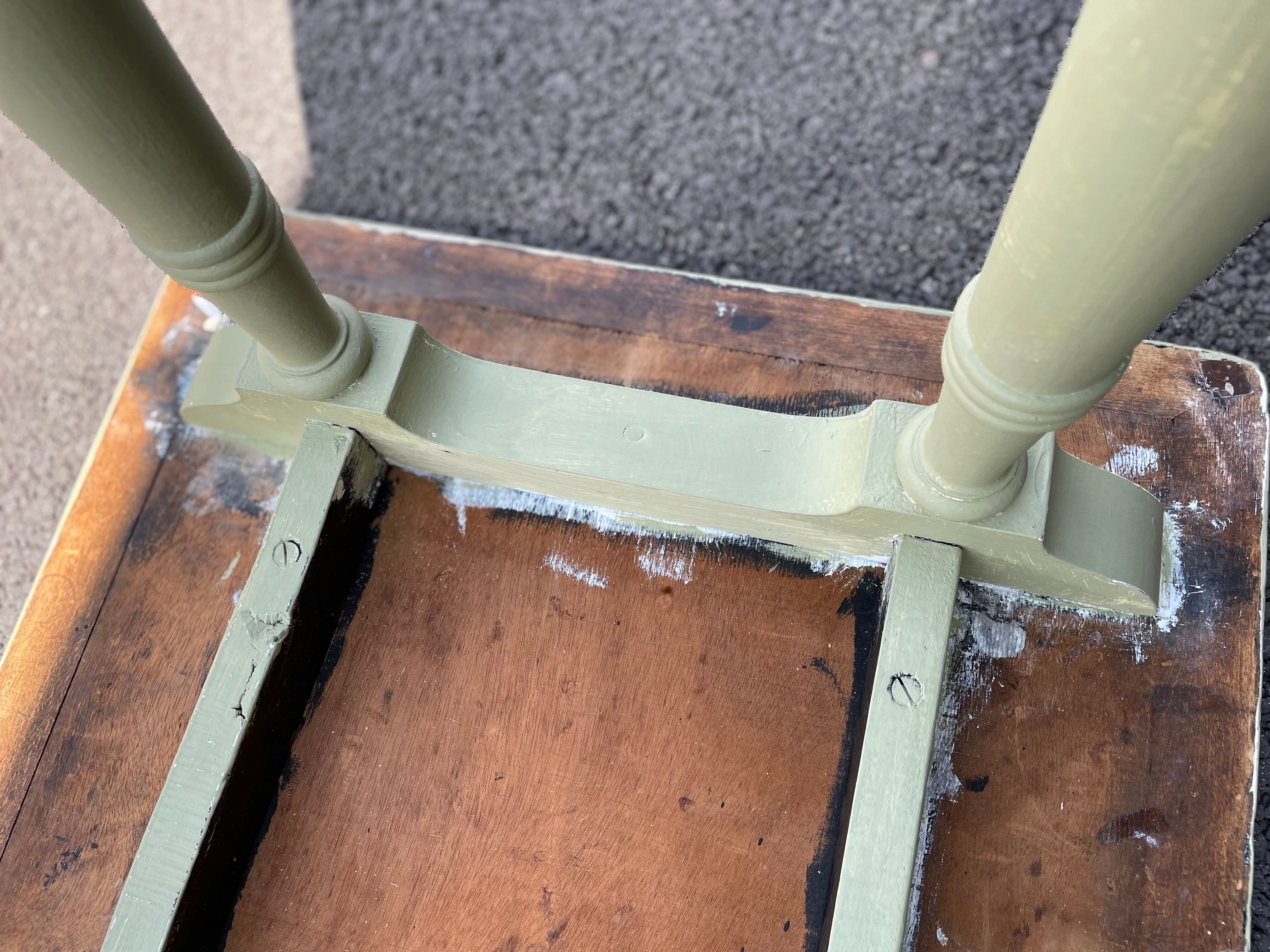 Patinated green baluster table