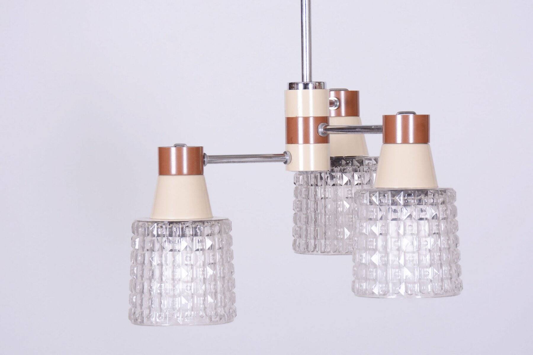 Mid-Century Chandelier in Chromed Steel and Glass from Drukov, Czech, 1970s