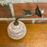 Antique Art Nouveau Gilt Bronze Wall Lamp + Vintage Pink Glass Ball