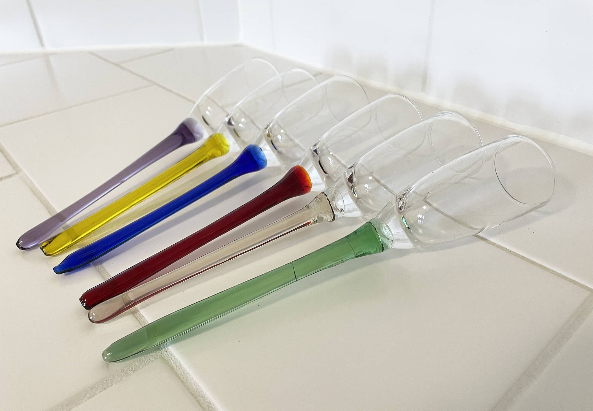 Set of 6 Vintage Champagne Flutes with Stand, German Handblown Glass