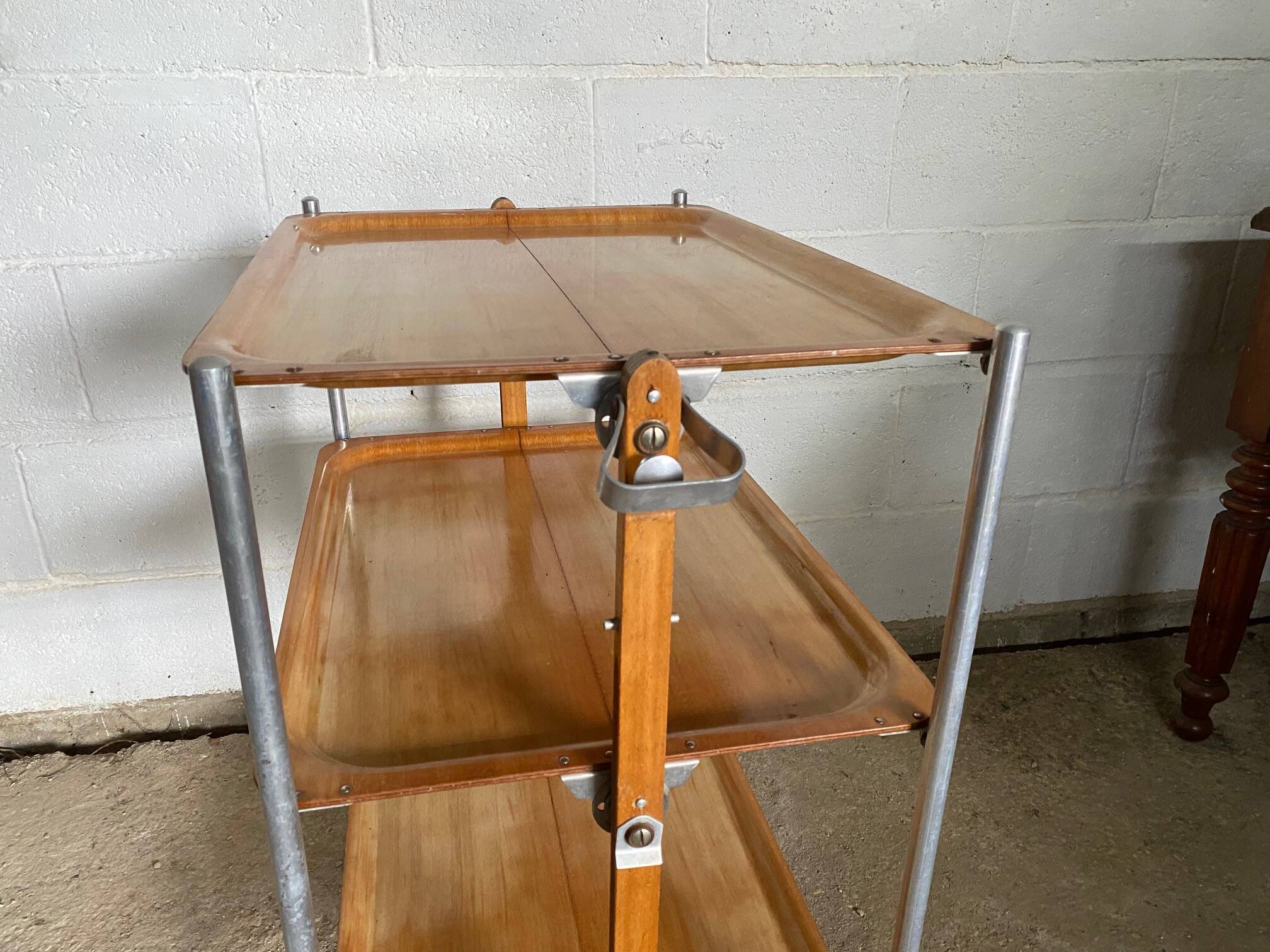 Vintage 1960s folding bar trolley on wheels