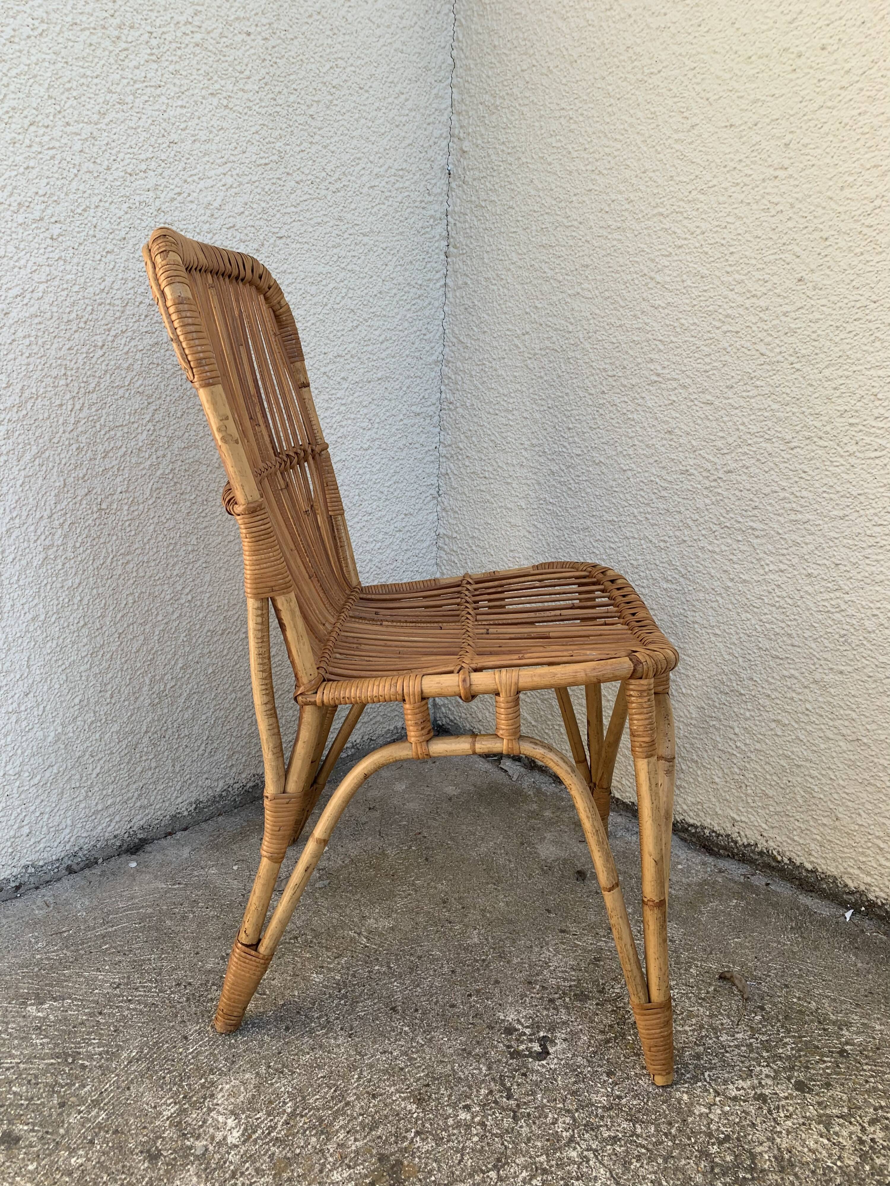 Chair and armchair in vintage rattan 1950