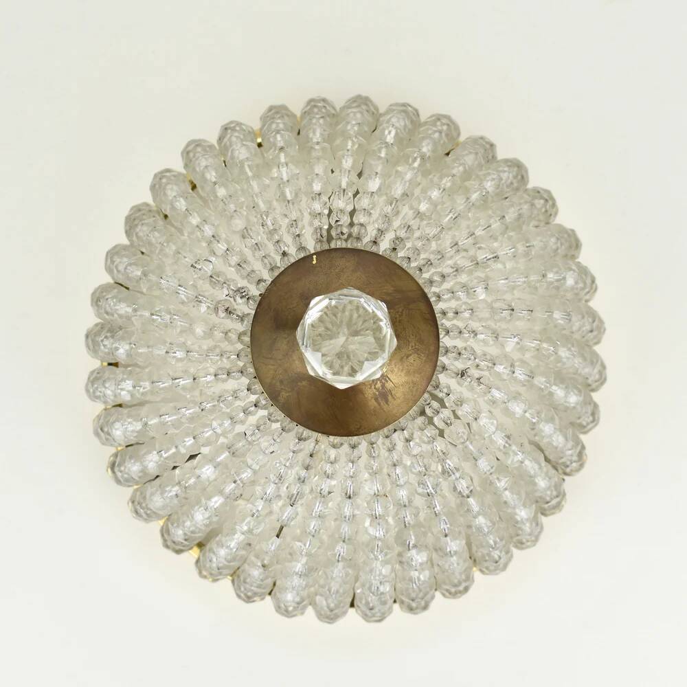 Vintage French brass and crystal flush mount antique
