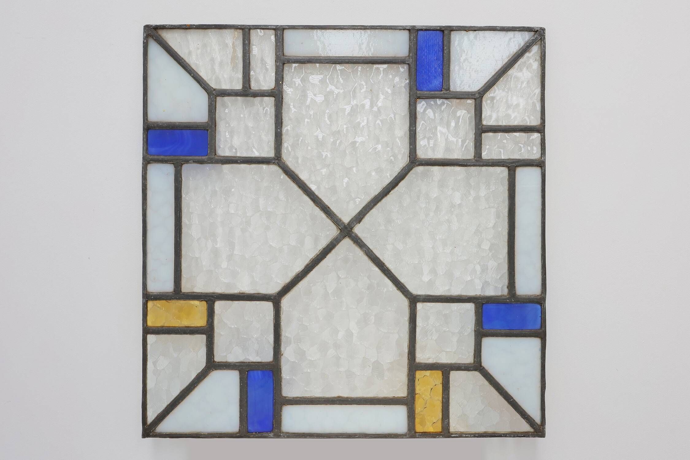 Art Deco Leaded Glass Panel with Geometric Cross Motif, Belgium, Circa 1920
