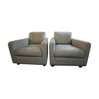 2 fauteuils Chester en tissu gris chiné italien édités par Habitat