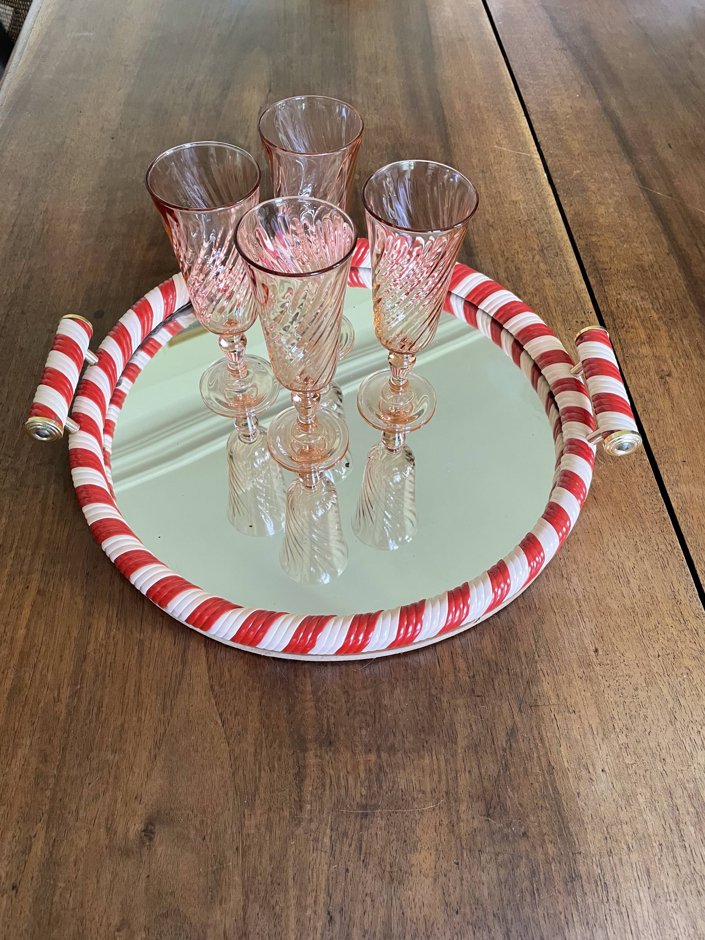 Round mirror tray scoubidou 50s/60s