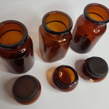 Ensemble de trois pots à café vintage en verre ambrés