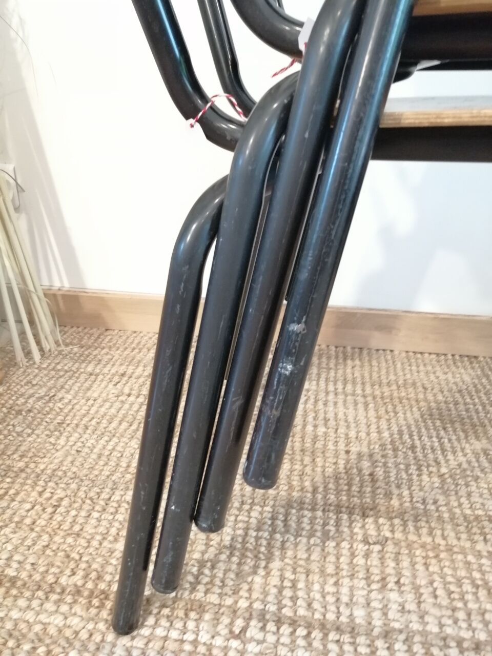 Series of 4 wooden and metal school chairs