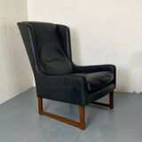 Fauteuil vintage à dossier à oreilles en cuir noir par Rudolf Glatzel pour Kill, 1960
