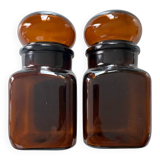 2 flacons d'apothicaire en verre ambré Ariel