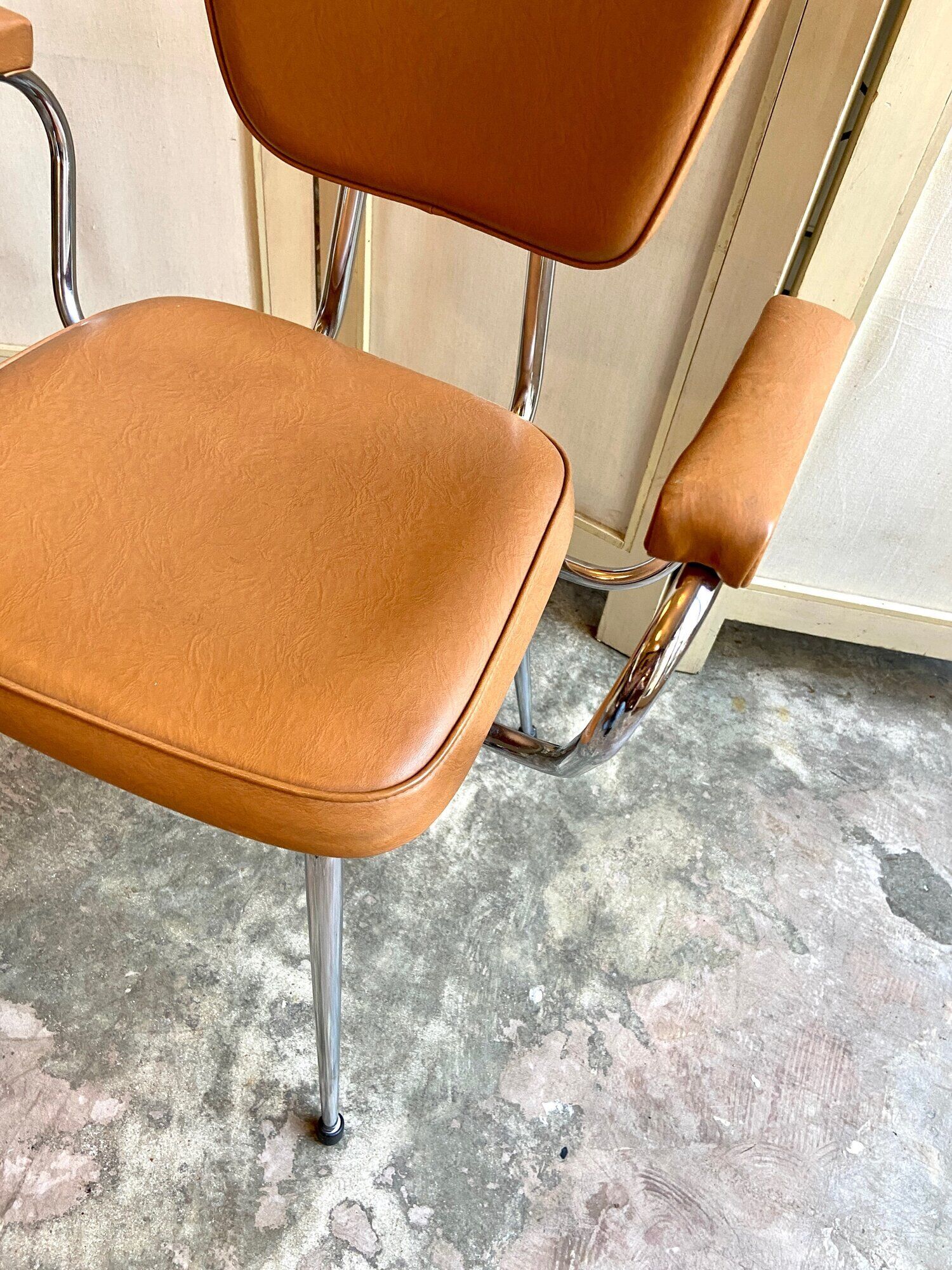 Armchair in chromed metal and tawny skaï 1950s