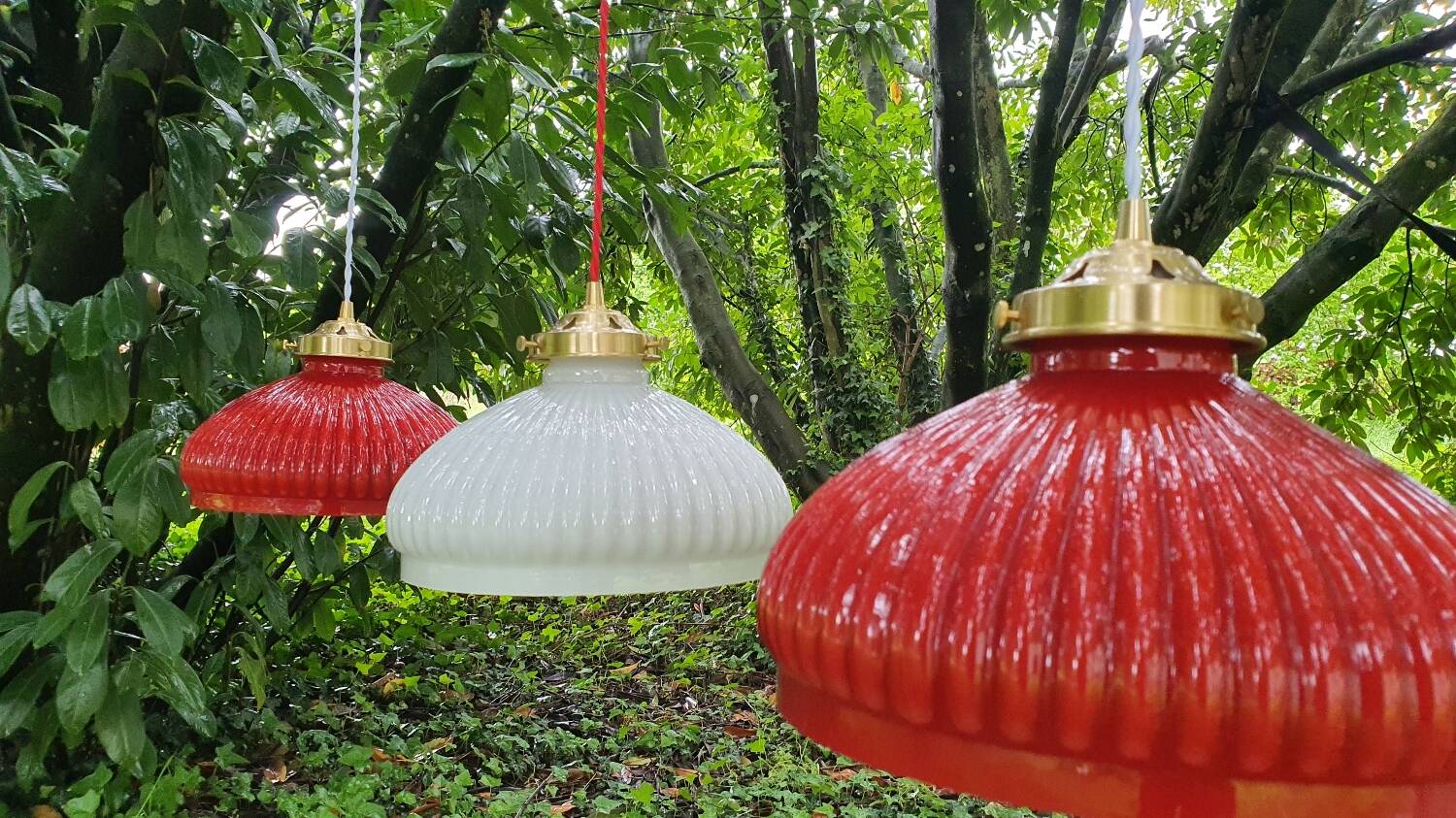 Trio of vintage pendant lights