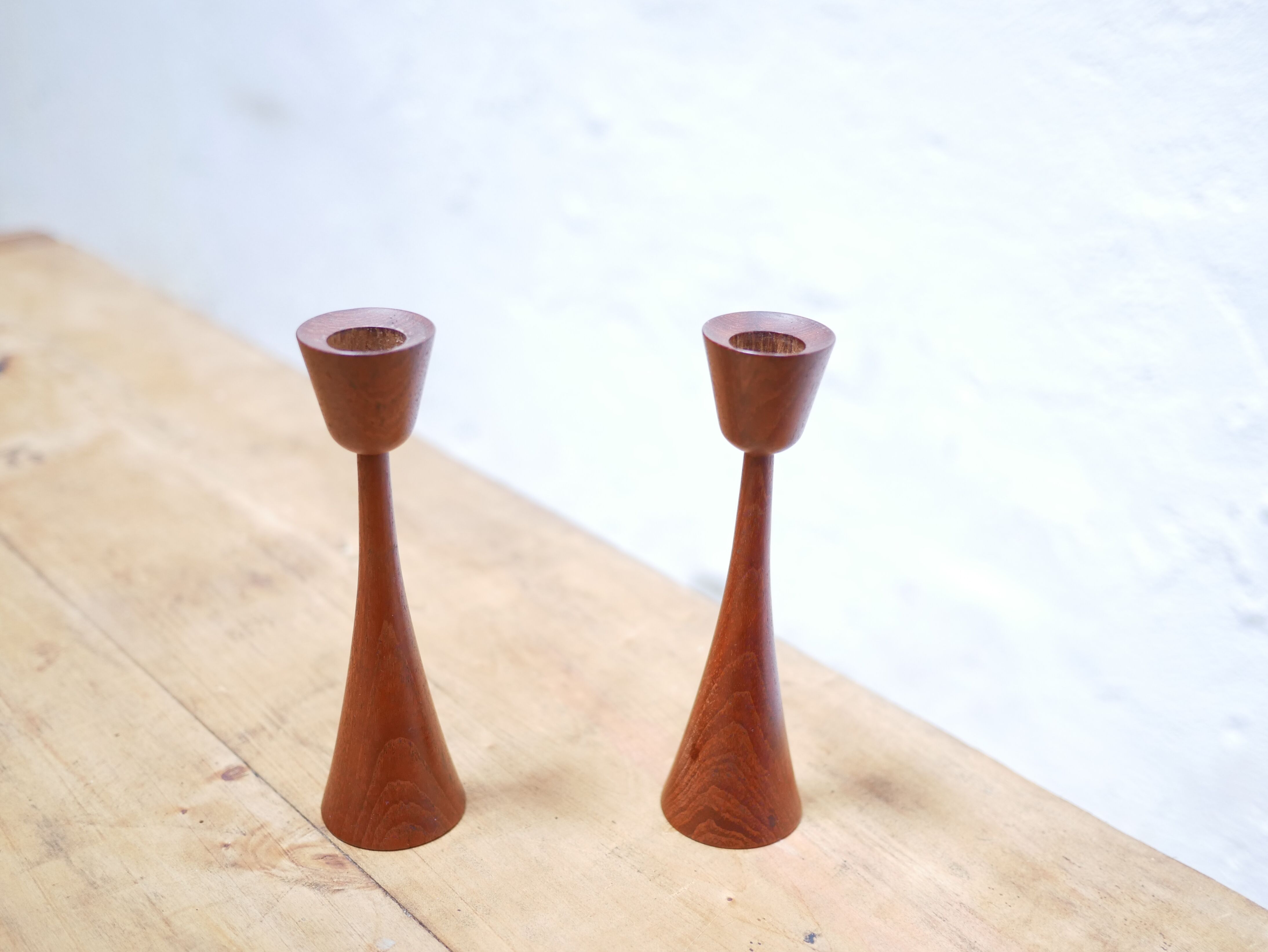 Pair of vintage Scandinavian teak candle holders