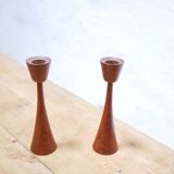 Paire de bougeoirs scandinaves vintage en teck