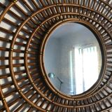 Rattan sun mirror gold plated 84x65cm vintage 1960