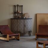 Francesco Lucianetti, Lounge chairs in leather and elm, Italian modern, 1960s