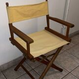 Chaise "Metteur en scène" classique en teck avec assise beige