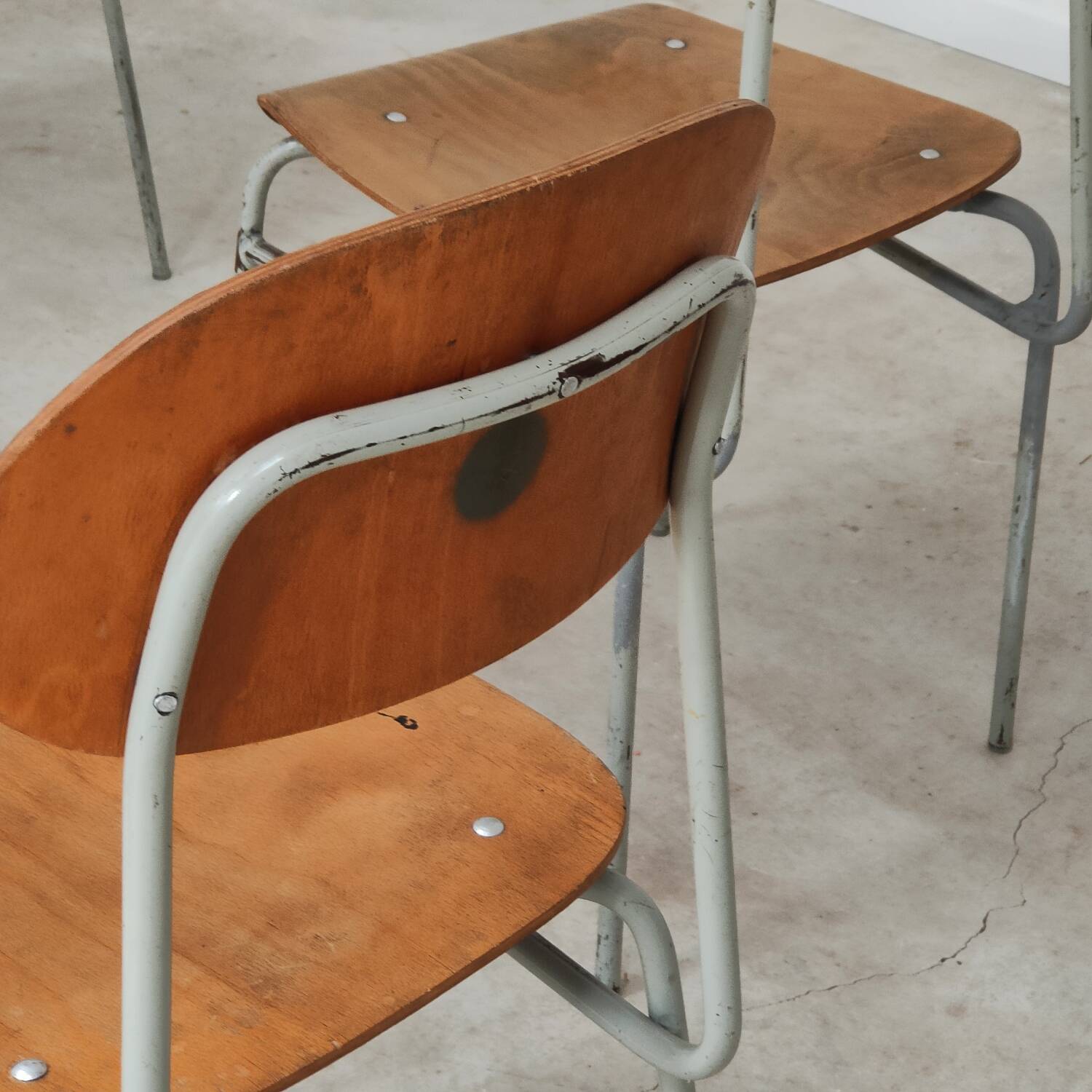 Set of 8 industrial style school chairs, Czechoslovakia 1950