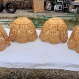 Set of 4 vintage wicker pendant lamps